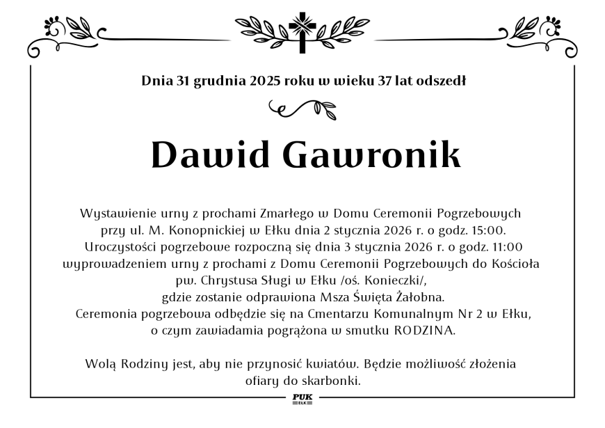 Dawid Gawronik - nekrolog